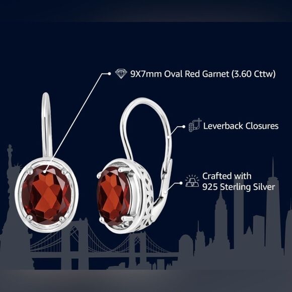 925 Sterling Silver with 3.60 Cttw Garnet Oval Leverback Drop Earrings